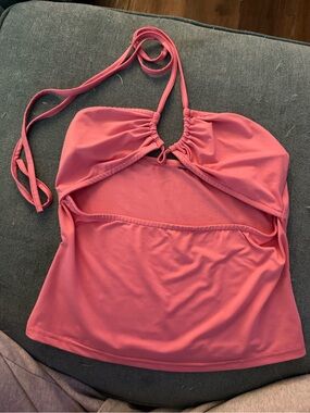 Pink Halter Tankini Top xs/s cut out backless